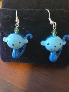 Adorable Playful Blue Monkey Drop Earrings -